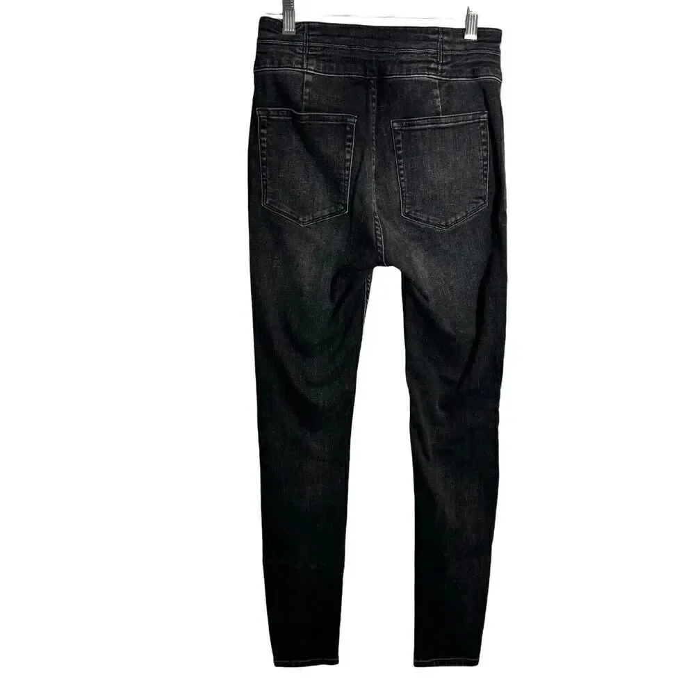 We the FREE PEOPLE Womens Curvy Lovers Knot Lace Up Black Skinny Jeans Size 25